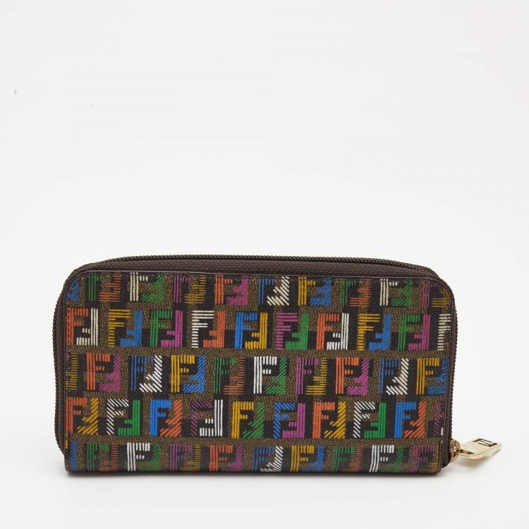 Pre Owned Fendi Multicolor Zucchino Coated Canvas Zip Around Wallet