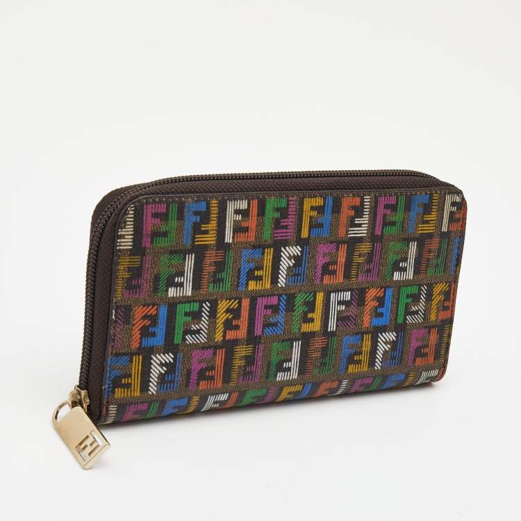 Pre Owned Fendi Multicolor Zucchino Coated Canvas Zip Around Wallet