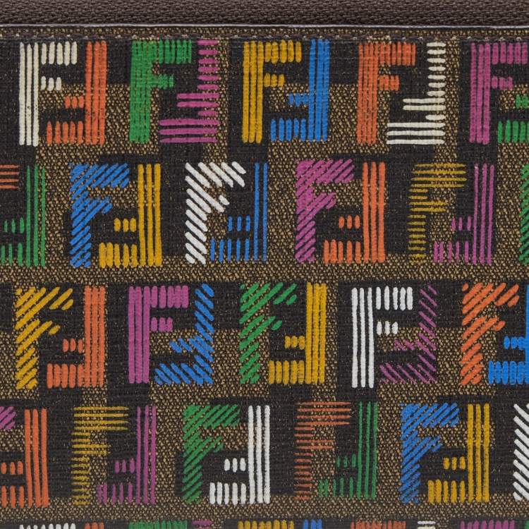 Pre Owned Fendi Multicolor Zucchino Coated Canvas Zip Around Wallet