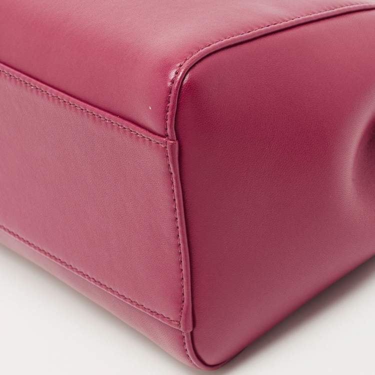 Pre Owned Fendi Dark Red Leather Mini Peekaboo Top Handle Bag