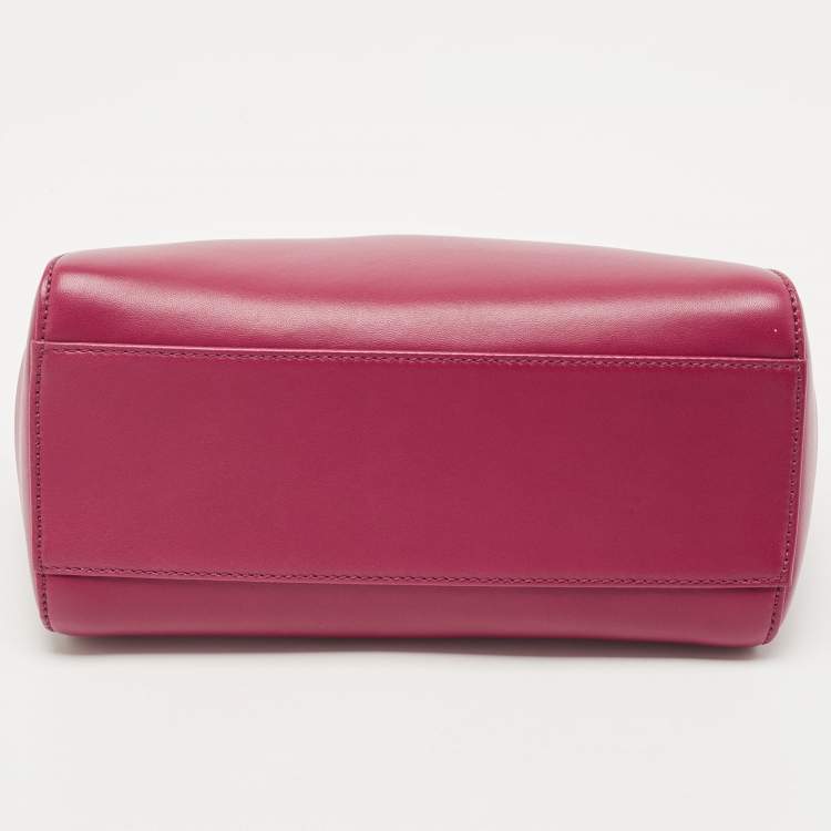 Pre Owned Fendi Dark Red Leather Mini Peekaboo Top Handle Bag