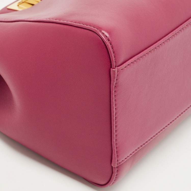 Pre Owned Fendi Dark Red Leather Mini Peekaboo Top Handle Bag