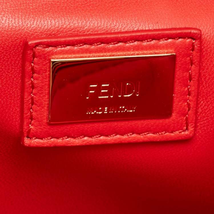Pre Owned Fendi Dark Red Leather Mini Peekaboo Top Handle Bag