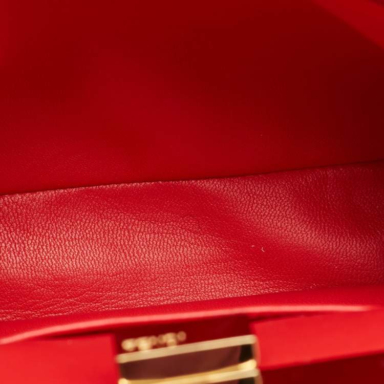 Pre Owned Fendi Dark Red Leather Mini Peekaboo Top Handle Bag