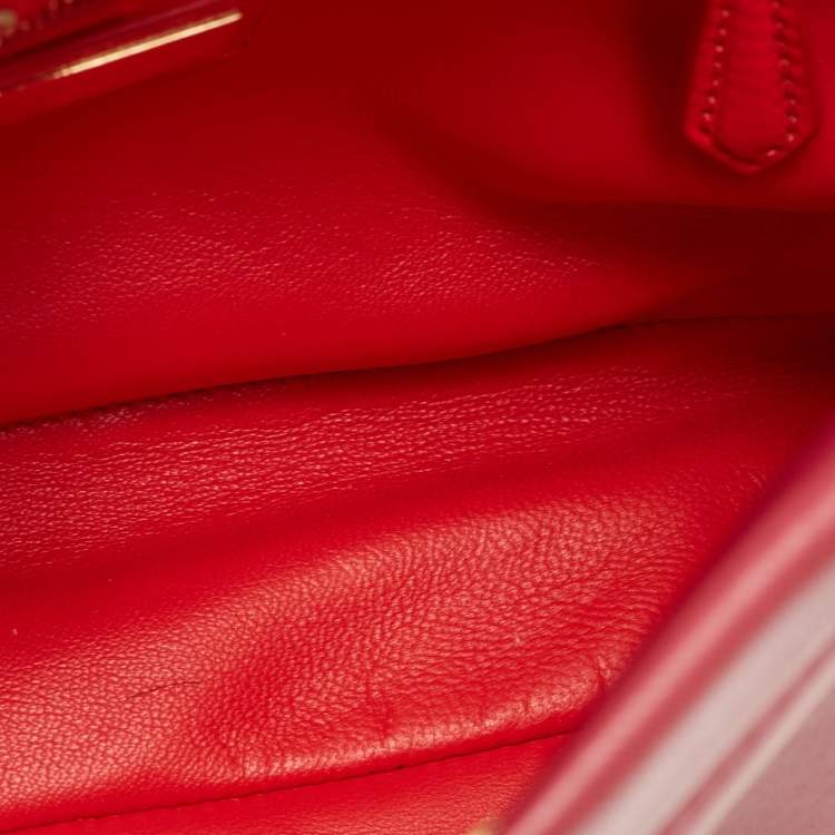Pre Owned Fendi Dark Red Leather Mini Peekaboo Top Handle Bag