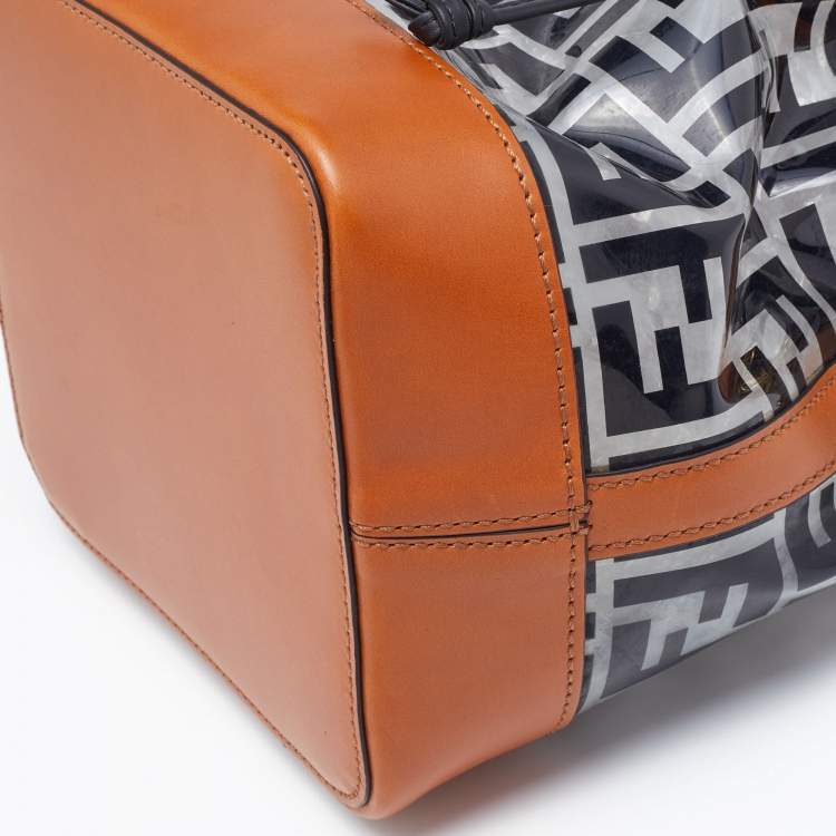 Pre Owned Fendi Black/Brown Zucca PVC and Leather Mon Tresor Bucket Bag