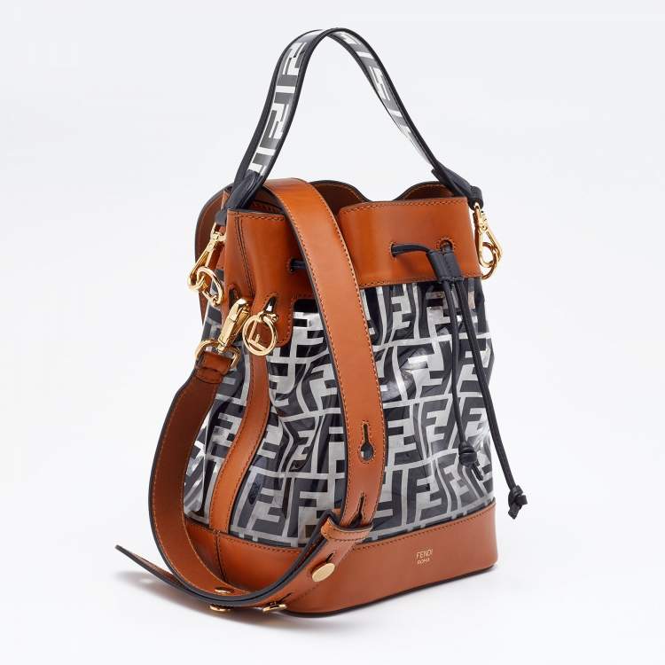 Pre Owned Fendi Black/Brown Zucca PVC and Leather Mon Tresor Bucket Bag