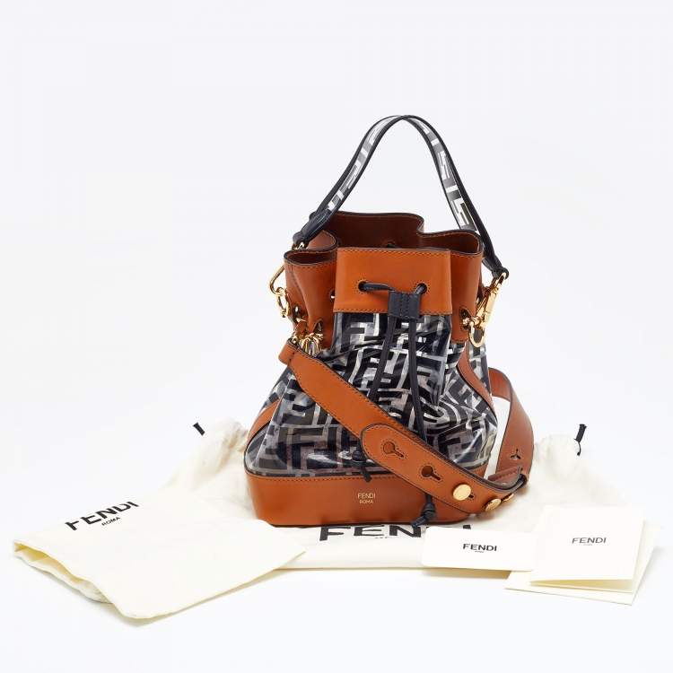 Pre Owned Fendi Black/Brown Zucca PVC and Leather Mon Tresor Bucket Bag