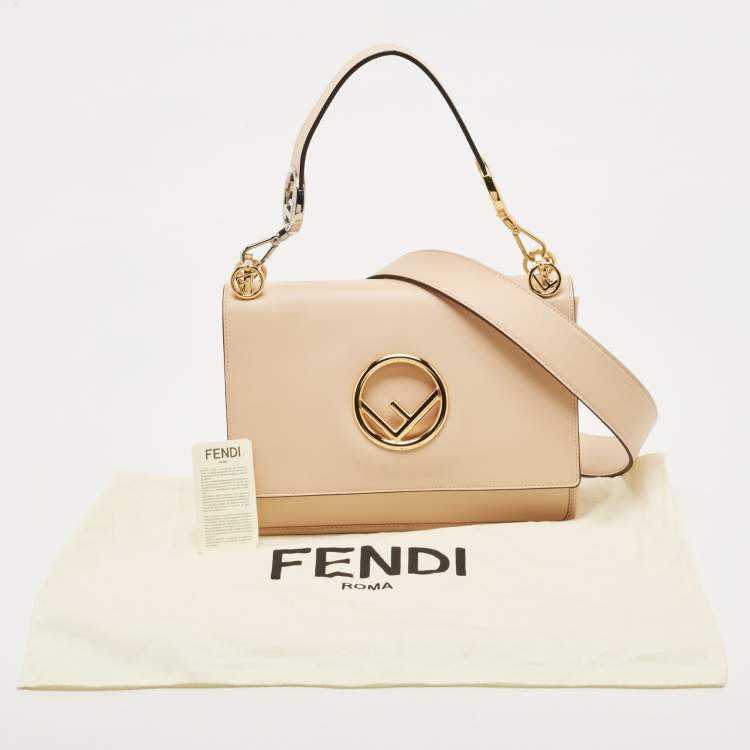 Pre Owned Fendi Peach Leather Kan I F Logo Shoulder Bag