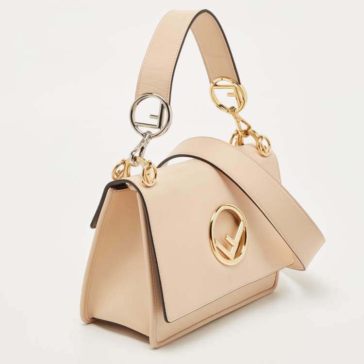 Pre Owned Fendi Peach Leather Kan I F Logo Shoulder Bag