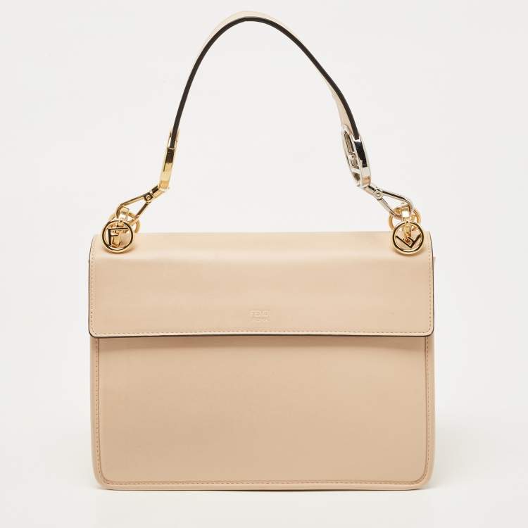 Pre Owned Fendi Peach Leather Kan I F Logo Shoulder Bag