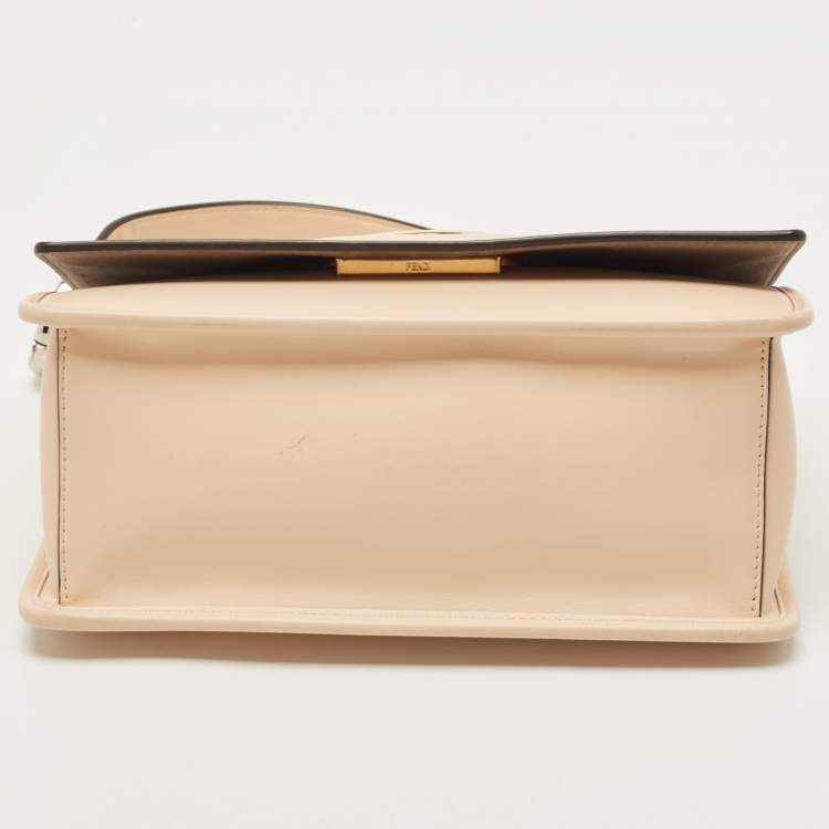 Pre Owned Fendi Peach Leather Kan I F Logo Shoulder Bag