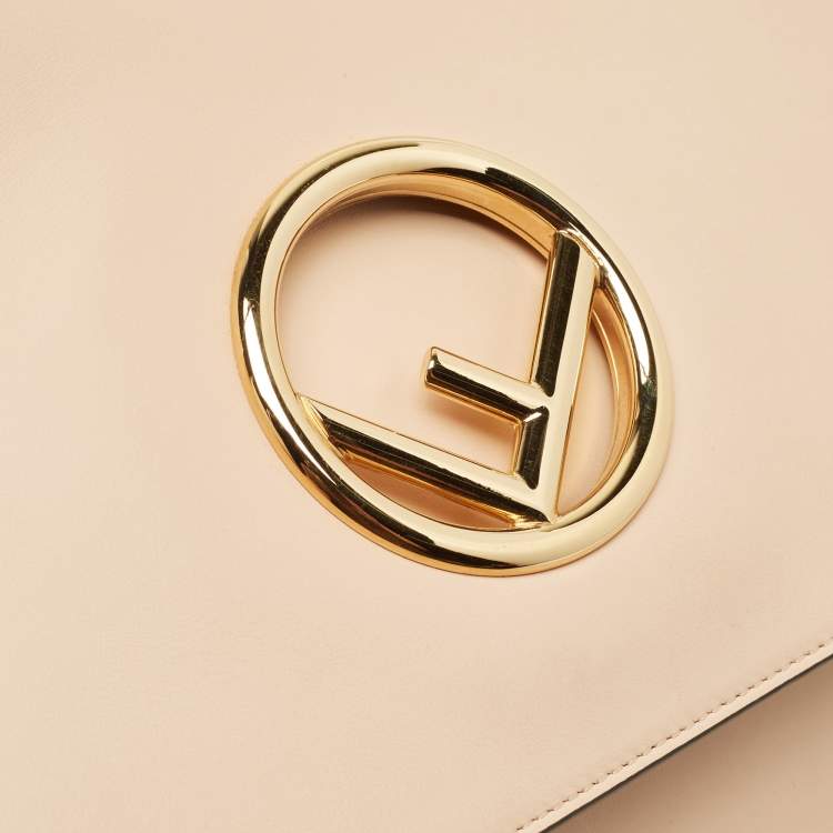Pre Owned Fendi Peach Leather Kan I F Logo Shoulder Bag