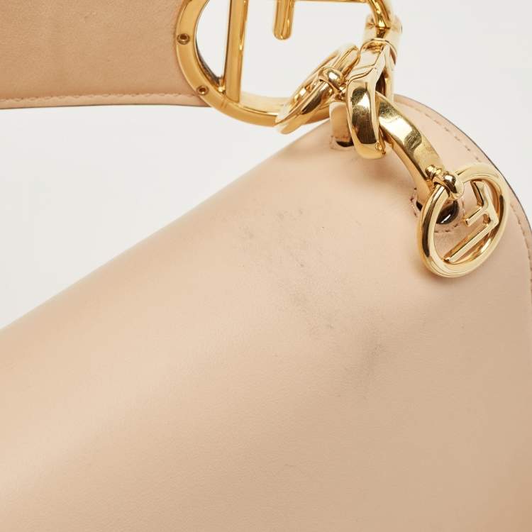 Pre Owned Fendi Peach Leather Kan I F Logo Shoulder Bag
