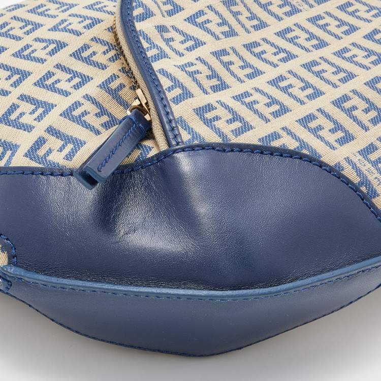 Pre Owned Fendi Beige/Blue Zucchino Canvas and Leather Pocket Chef Hobo