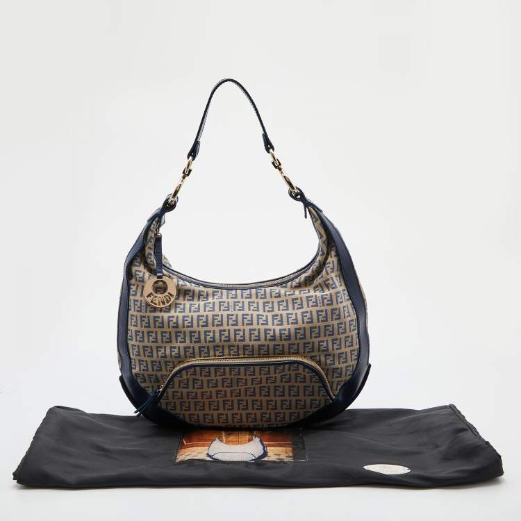 Pre Owned Fendi Beige/Blue Zucchino Canvas and Leather Pocket Chef Hobo