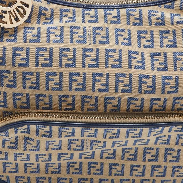 Pre Owned Fendi Beige/Blue Zucchino Canvas and Leather Pocket Chef Hobo