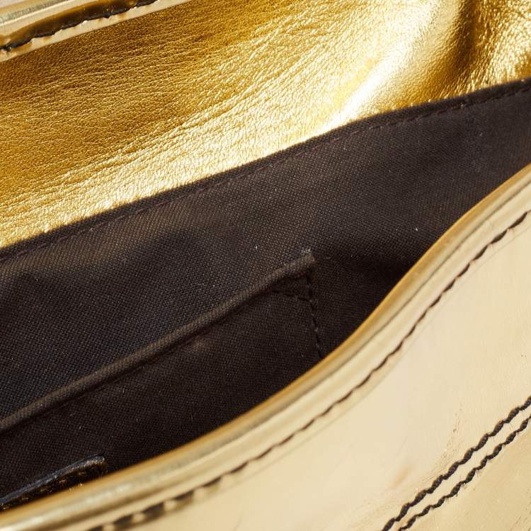Pre Owned Fendi Gold Mirrored Leather B Shoulder Bag