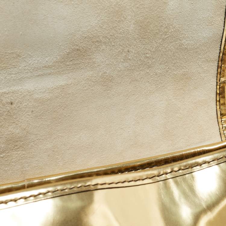 Pre Owned Fendi Gold Mirrored Leather B Shoulder Bag