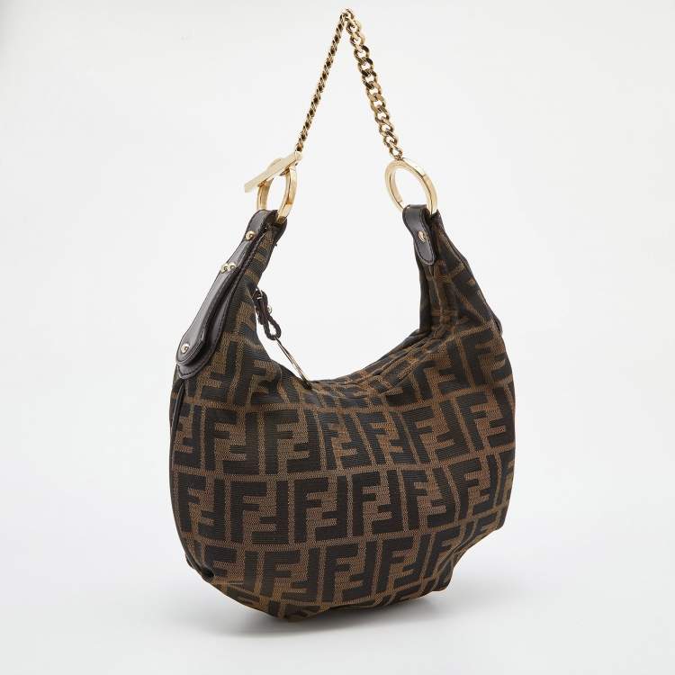 Pre Owned Fendi Tobacco Zucca Canvas and Leather Chef Chain Link Hobo