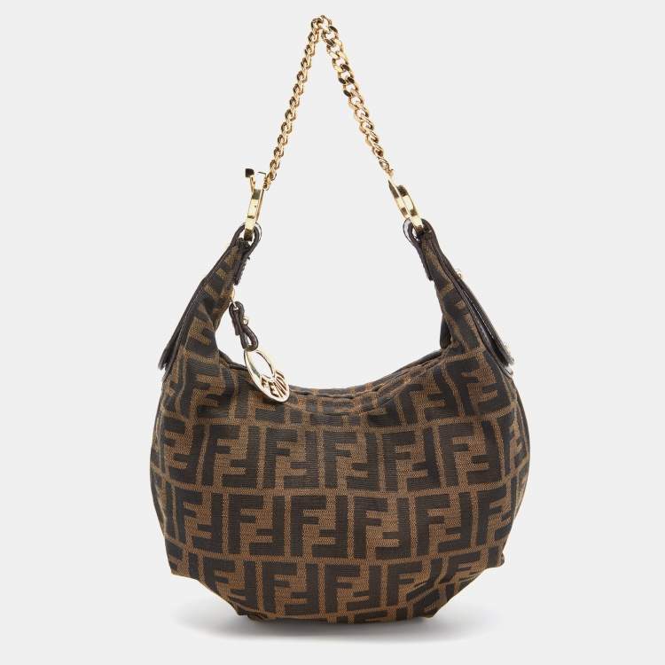 Pre Owned Fendi Tobacco Zucca Canvas and Leather Chef Chain Link Hobo
