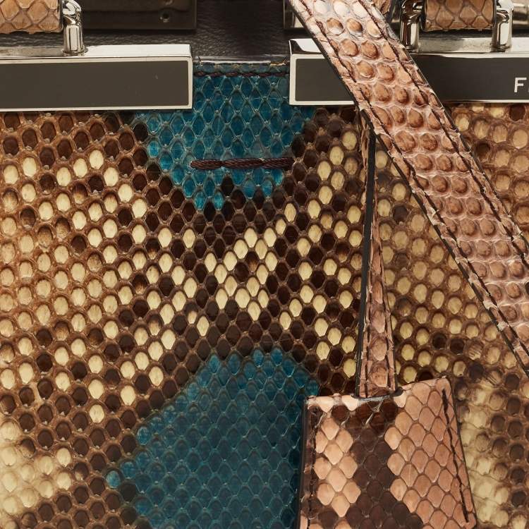Pre Owned Fendi Beige/Blue Python Petite 3Jours Tote