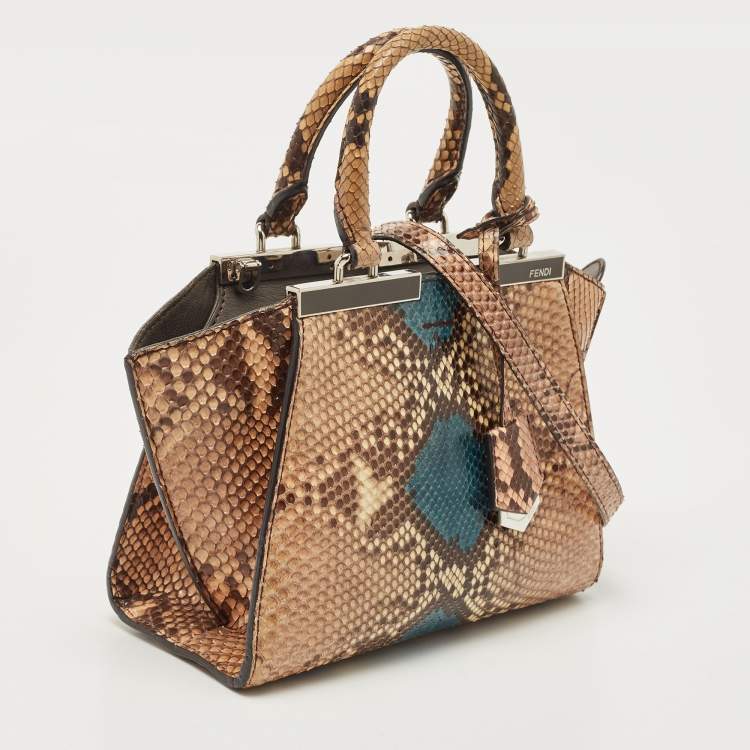 Pre Owned Fendi Beige/Blue Python Petite 3Jours Tote