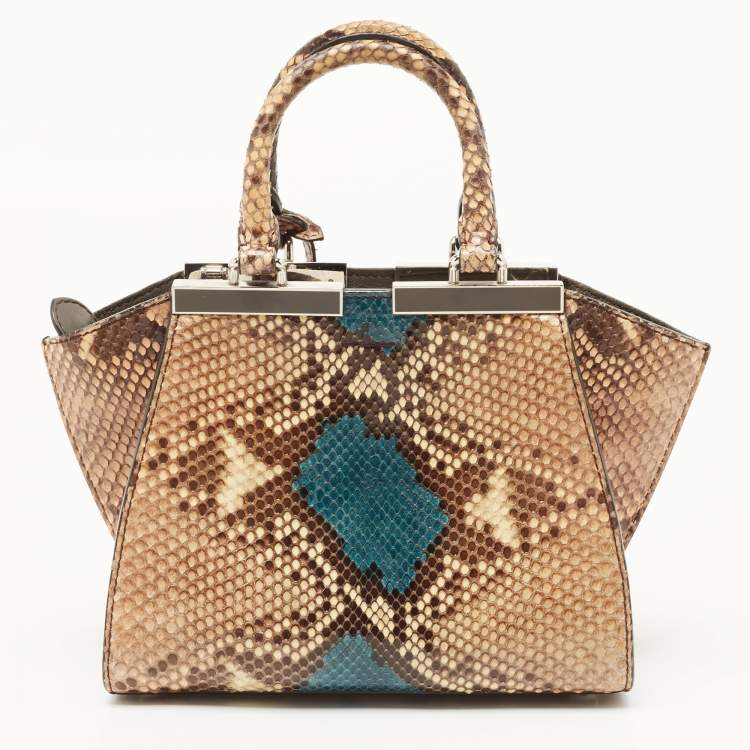 Pre Owned Fendi Beige/Blue Python Petite 3Jours Tote