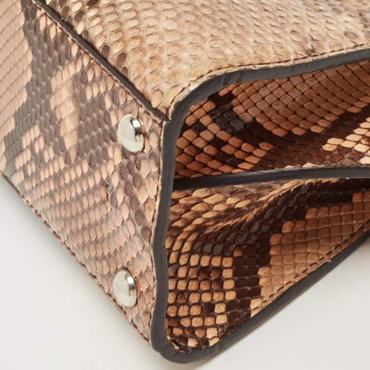 Pre Owned Fendi Beige/Blue Python Petite 3Jours Tote