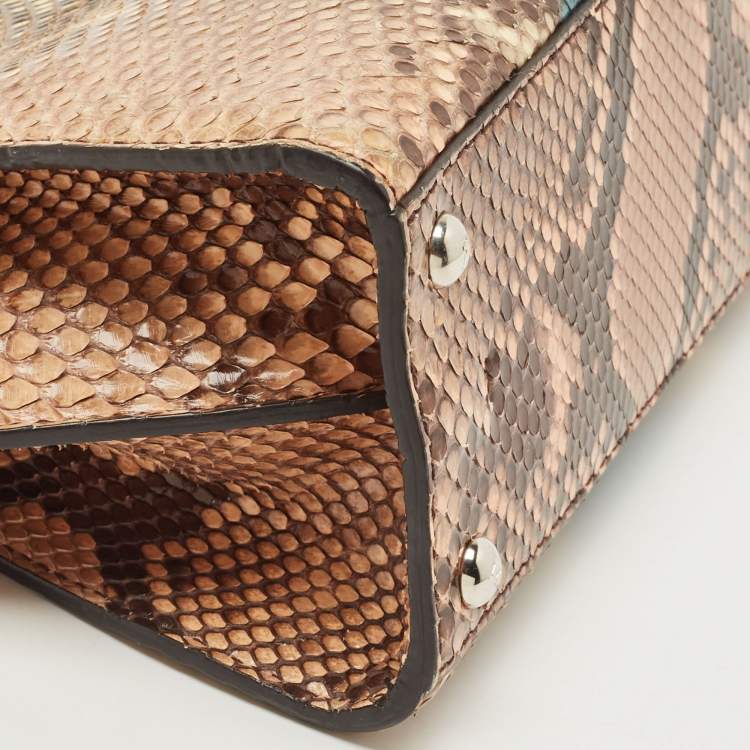 Pre Owned Fendi Beige/Blue Python Petite 3Jours Tote