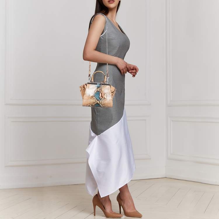 Pre Owned Fendi Beige/Blue Python Petite 3Jours Tote