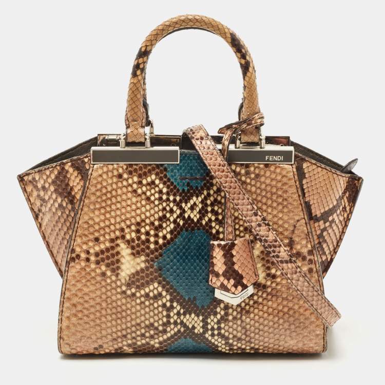 Pre Owned Fendi Beige/Blue Python Petite 3Jours Tote