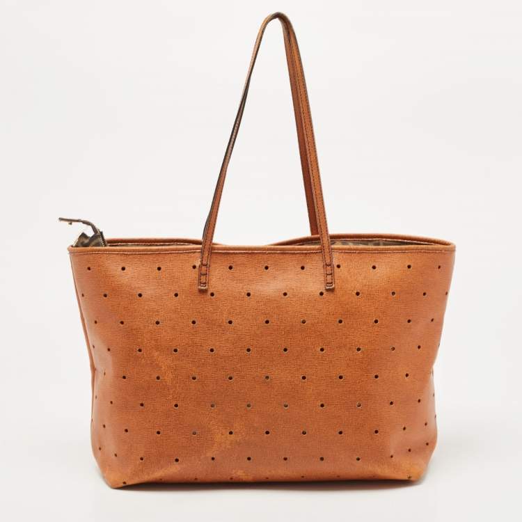 Pre Owned Fendi Orange Perforated Leather Roll Tote