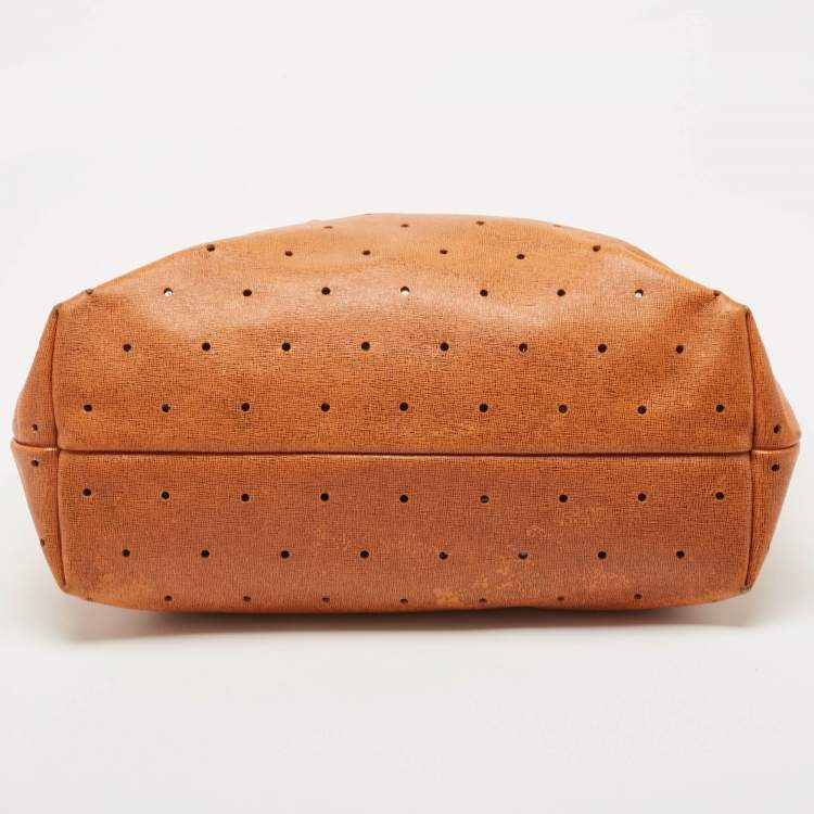 Pre Owned Fendi Orange Perforated Leather Roll Tote