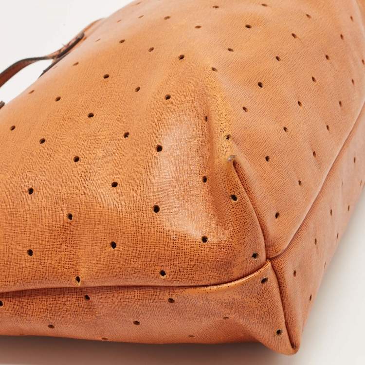 Pre Owned Fendi Orange Perforated Leather Roll Tote