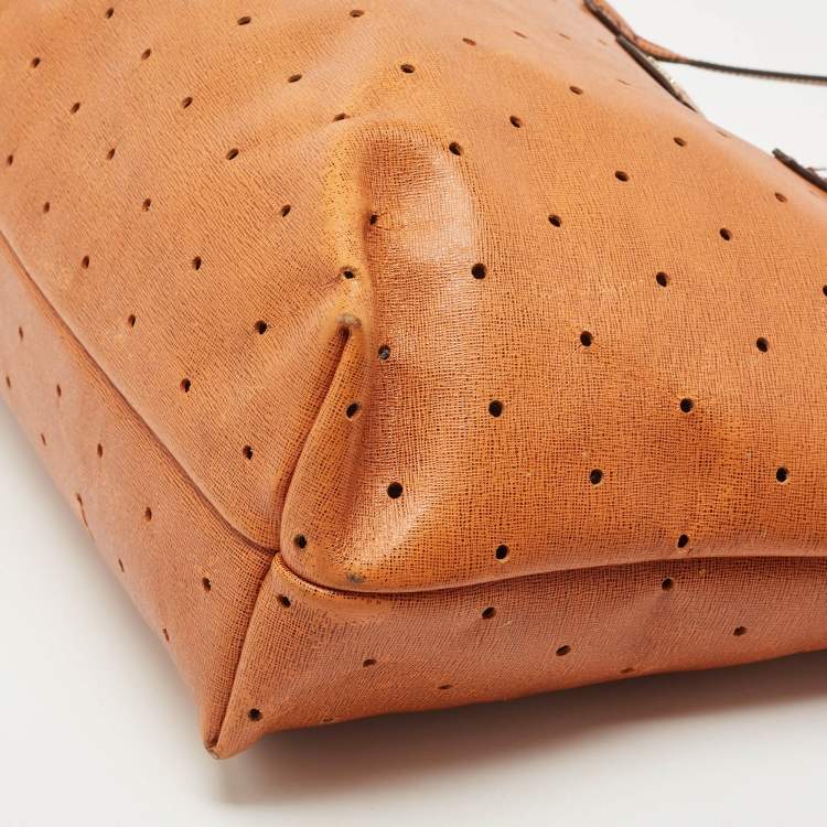 Pre Owned Fendi Orange Perforated Leather Roll Tote