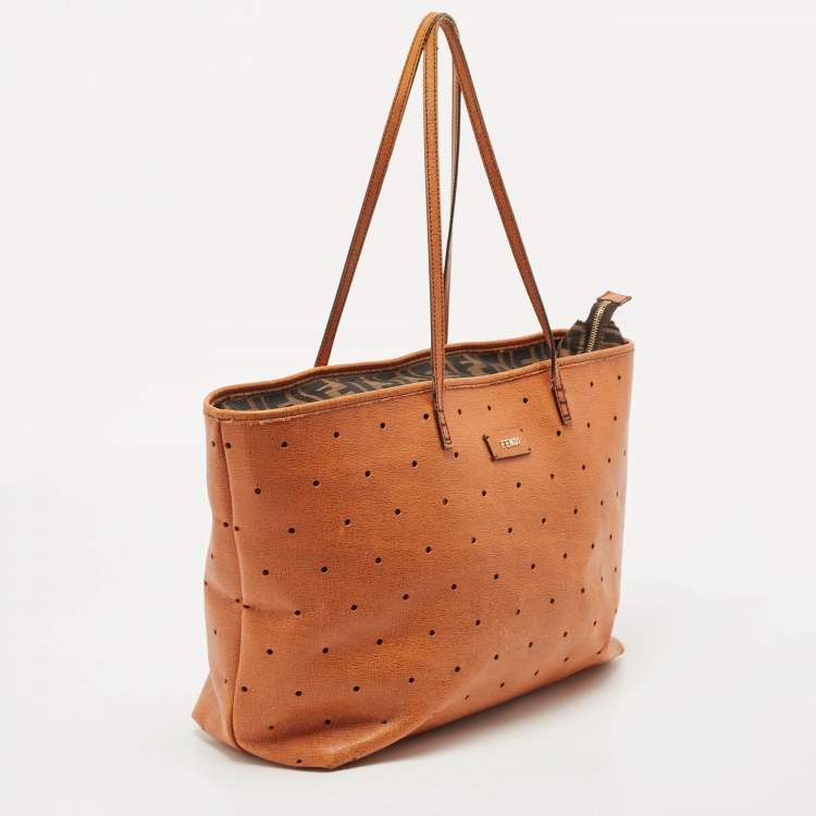 Pre Owned Fendi Orange Perforated Leather Roll Tote
