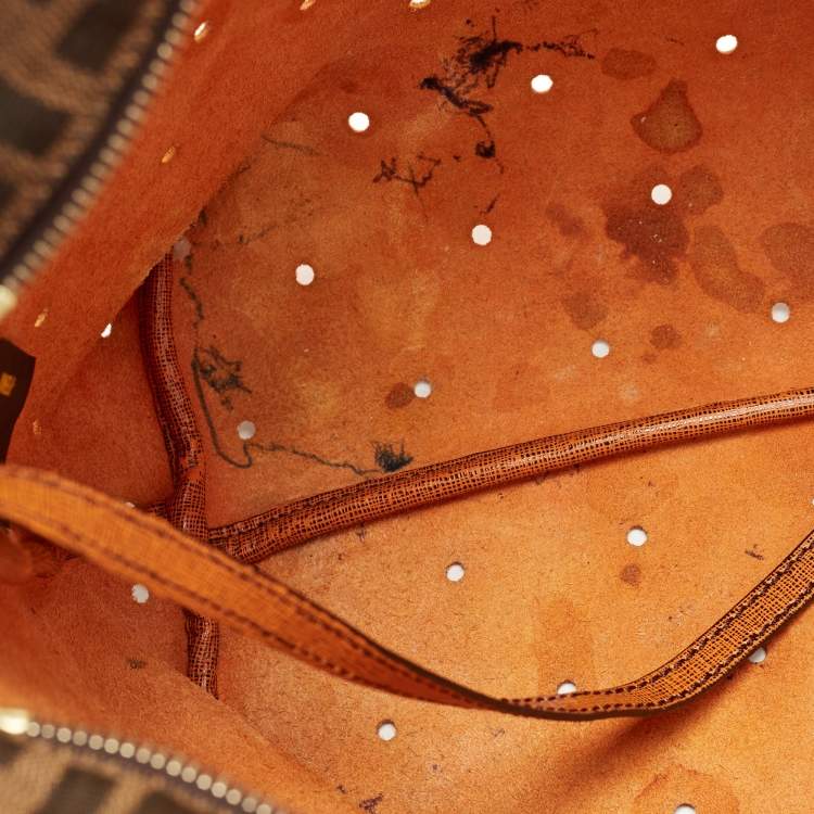 Pre Owned Fendi Orange Perforated Leather Roll Tote
