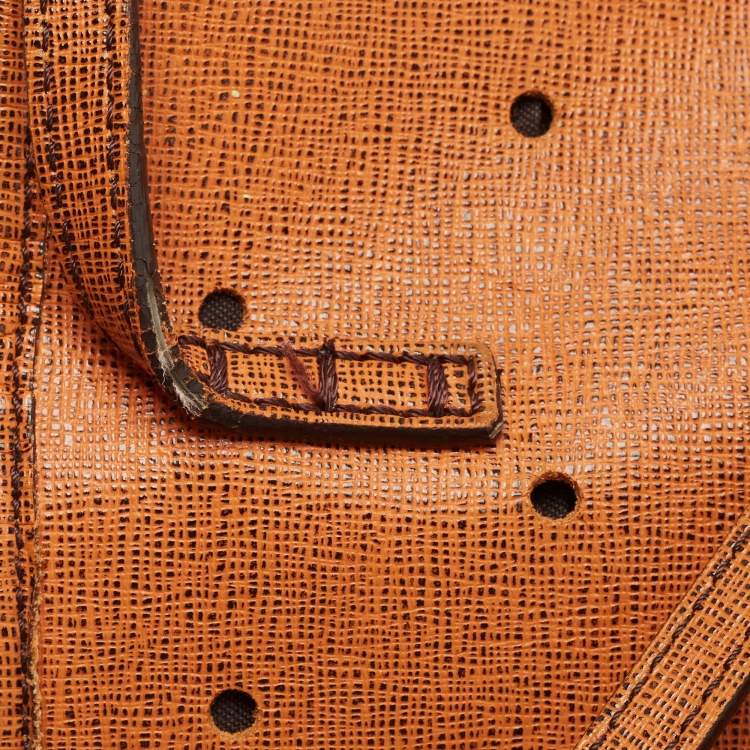 Pre Owned Fendi Orange Perforated Leather Roll Tote