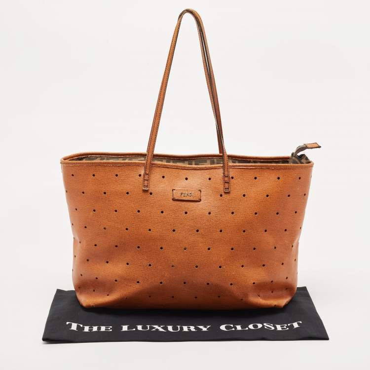 Pre Owned Fendi Orange Perforated Leather Roll Tote