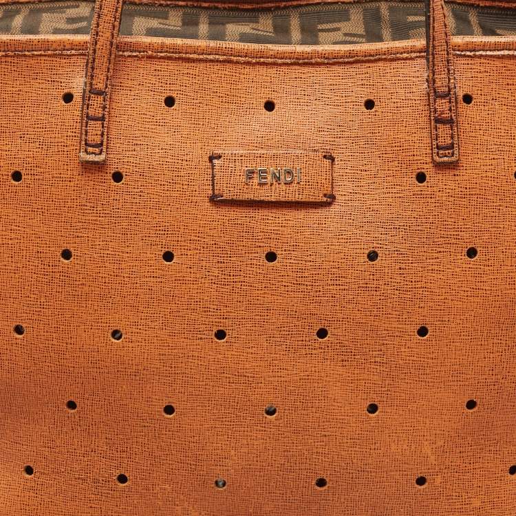 Pre Owned Fendi Orange Perforated Leather Roll Tote