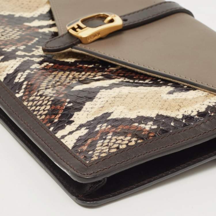 Pre Owned Fendi Multicolor Leather and Snakeskin Bustina Clutch