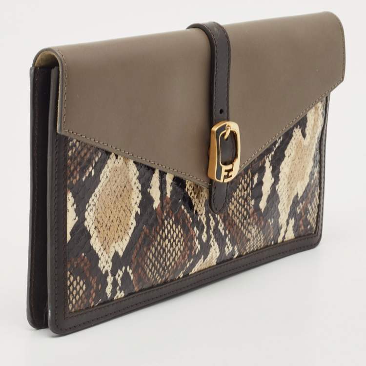 Pre Owned Fendi Multicolor Leather and Snakeskin Bustina Clutch
