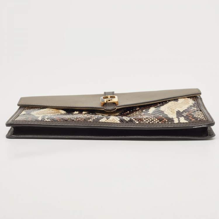 Pre Owned Fendi Multicolor Leather and Snakeskin Bustina Clutch