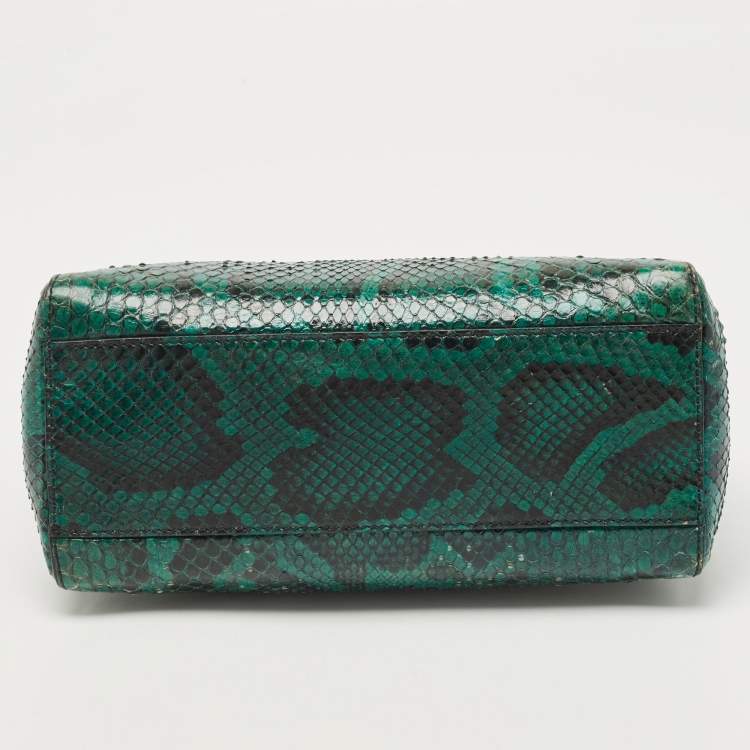 Pre Owned Fendi Green Python Mini Peekaboo Top Handle Bag