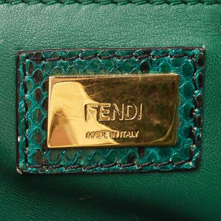 Pre Owned Fendi Green Python Mini Peekaboo Top Handle Bag