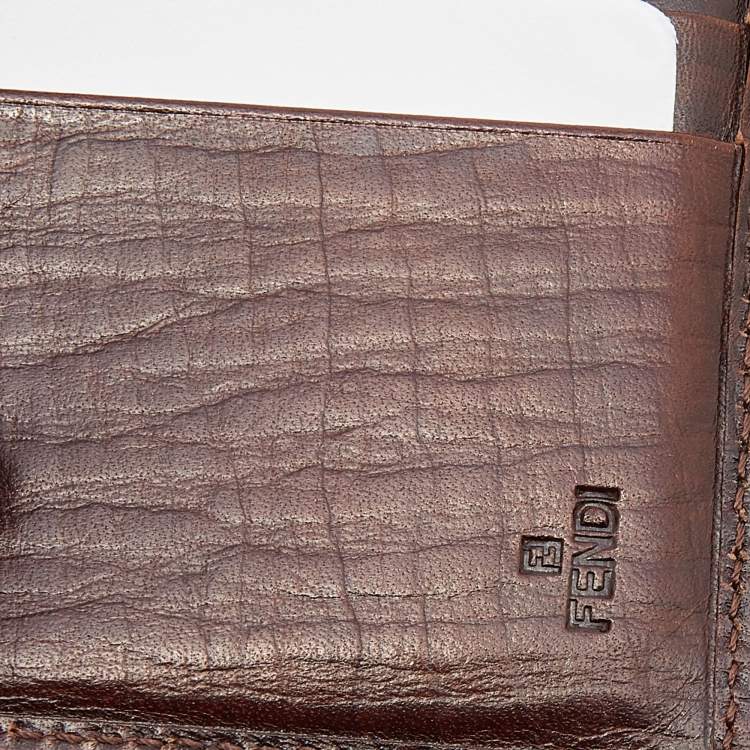 Pre Owned Fendi Beige/Brown Zucchino Canvas and Leather Compact Forever Flap Wallet