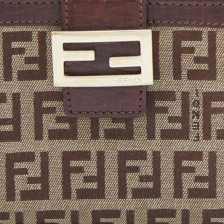 Pre Owned Fendi Beige/Brown Zucchino Canvas and Leather Compact Forever Flap Wallet