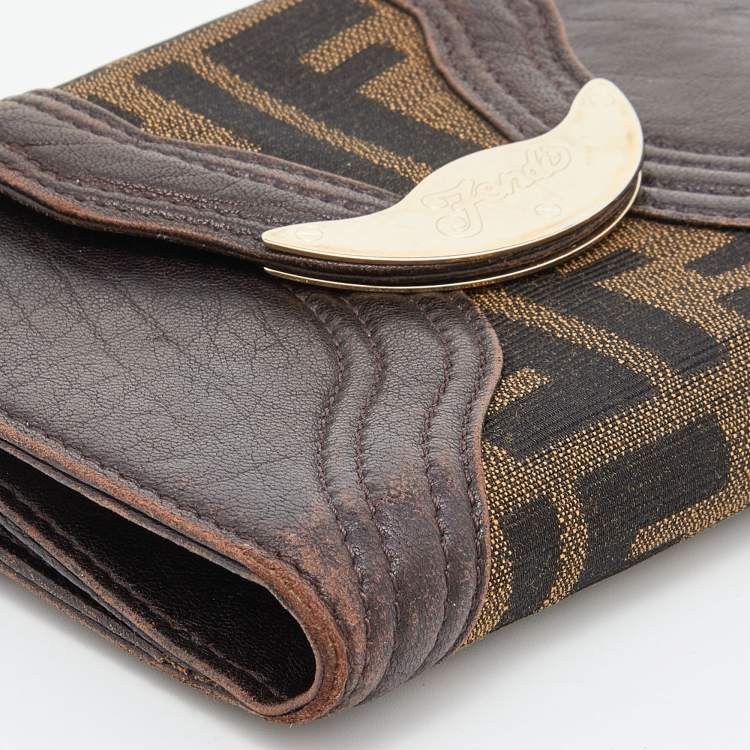 Pre Owned Fendi Beige/Brown Zucca Canvas and Leather Compact Wallet