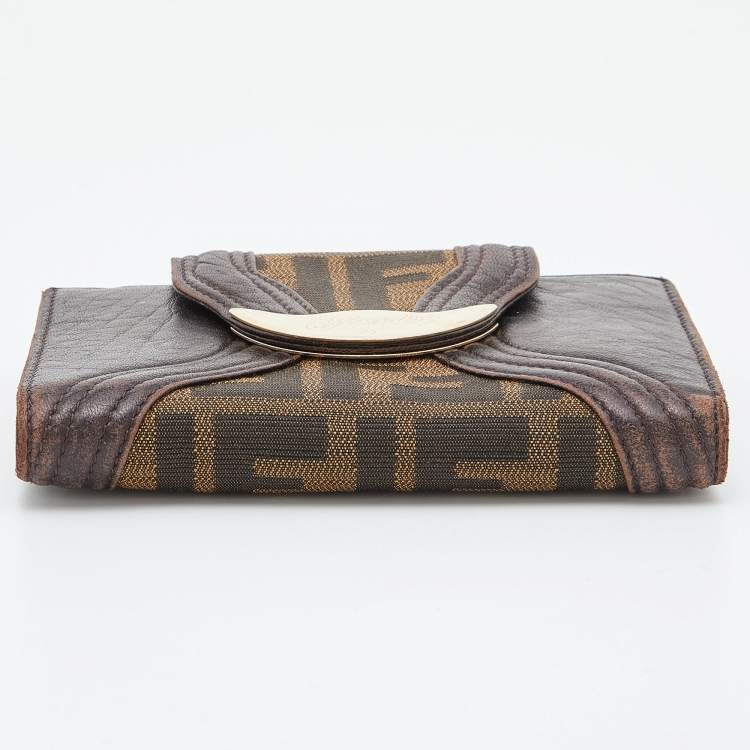 Pre Owned Fendi Beige/Brown Zucca Canvas and Leather Compact Wallet